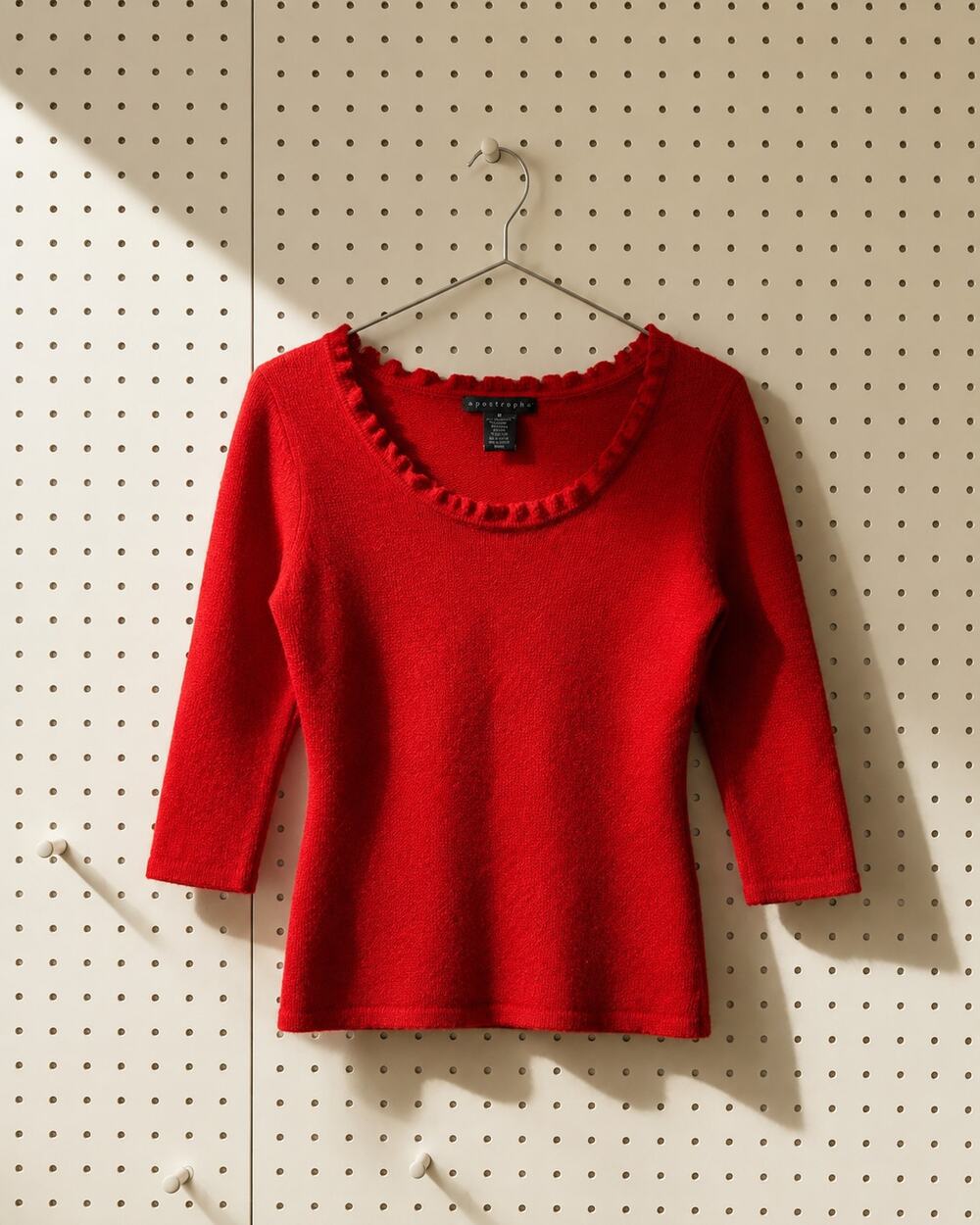 Apostrophe Red Wool Blend Ruffle Neck Sweater Size Medium